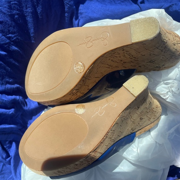 Jessica Simpson Royal Blue Gatty Cork Heel Wedge Slide In Mules Women Size 6.5 B - Picture 9 of 14